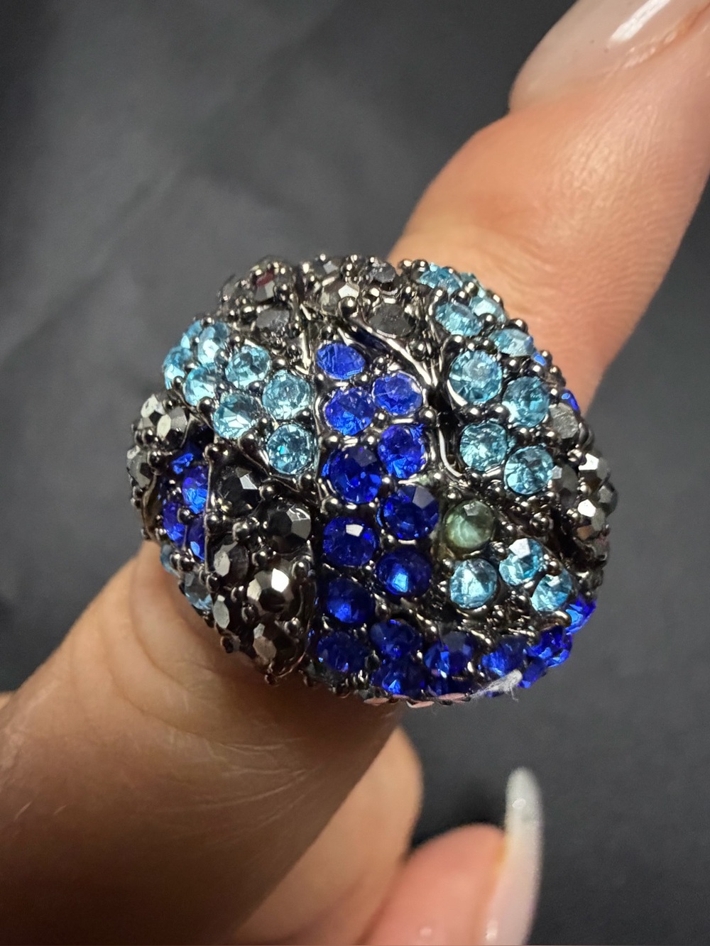 Park Lane Blue & Black Crystal Dome Statement Ring Size 8